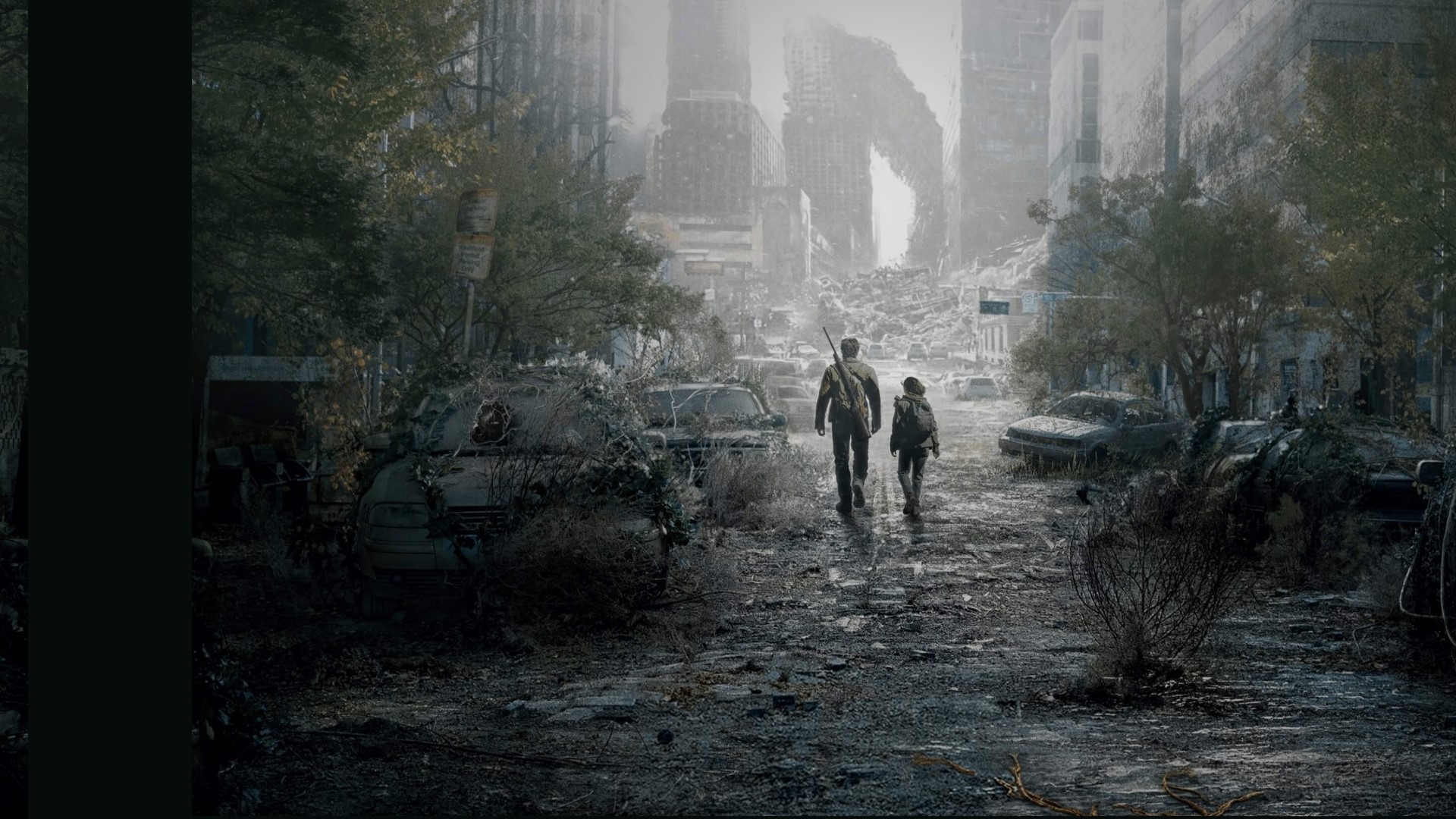 Ellie e Joel caminhando pela cidade